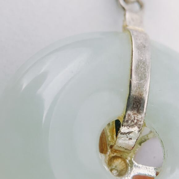 VTG Sterling Silver Jadeite Donut Pendant w/ Semi-Precious Gemstone Flower, Y2K - Picture 8 of 13